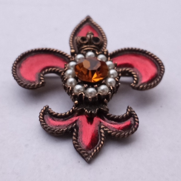 VINTAGE Weiss Jeweled Enameled Regal Fleur de Lis Brooch Pin - Picture 5 of 12